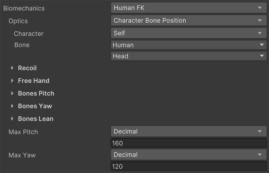 Sight asset Biomechanics with Forward Kinematics