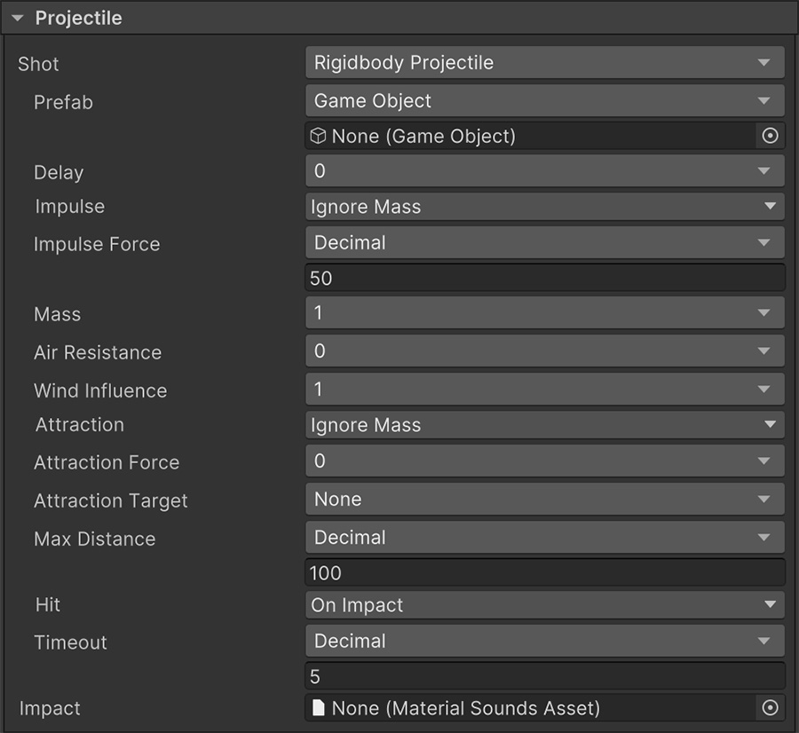 Shooter Weapon Projectile using Rigidbody instance