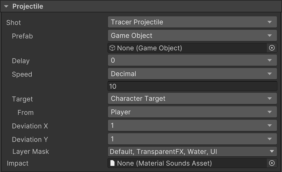 Shooter Weapon Projectile using Tracer mode