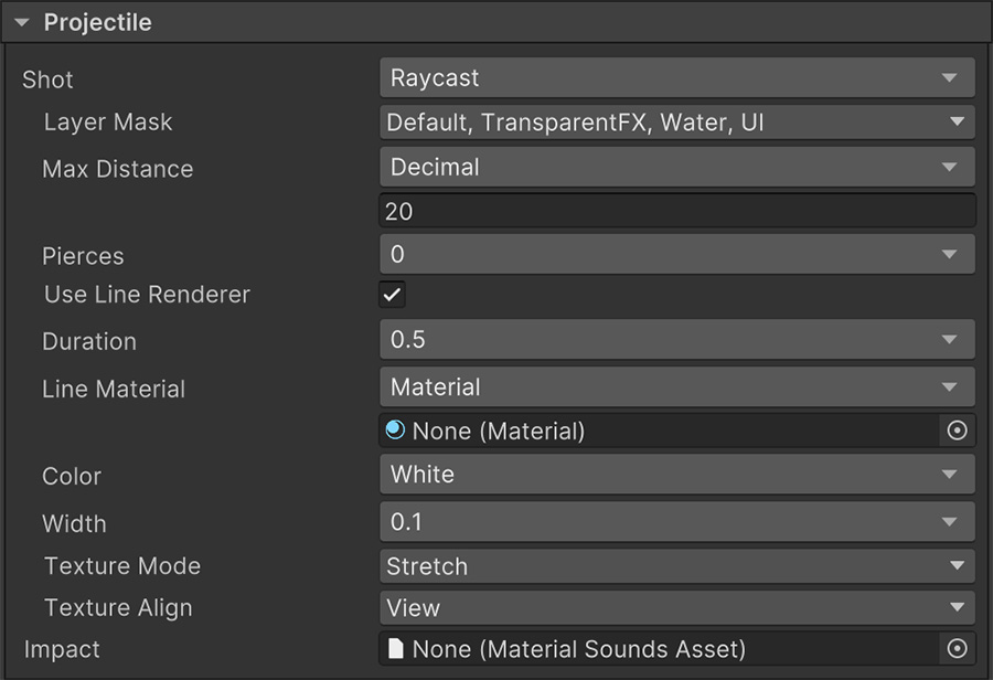 Shooter Weapon Projectile Configuration