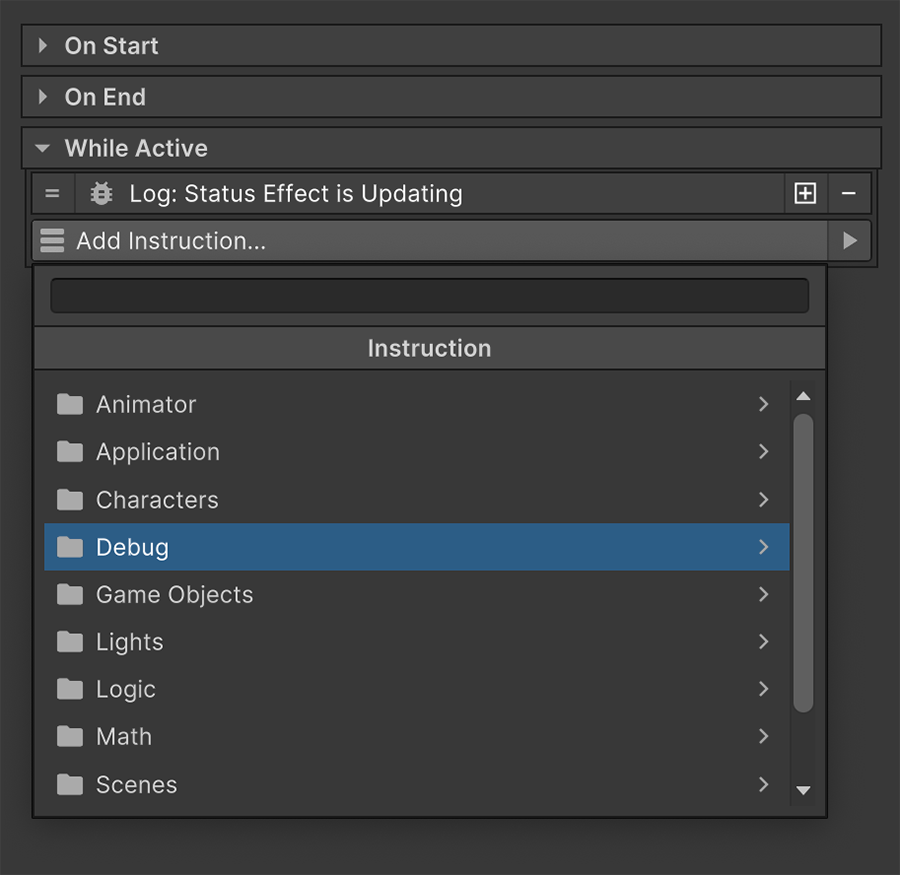 Status Effects Start End and While Active sections